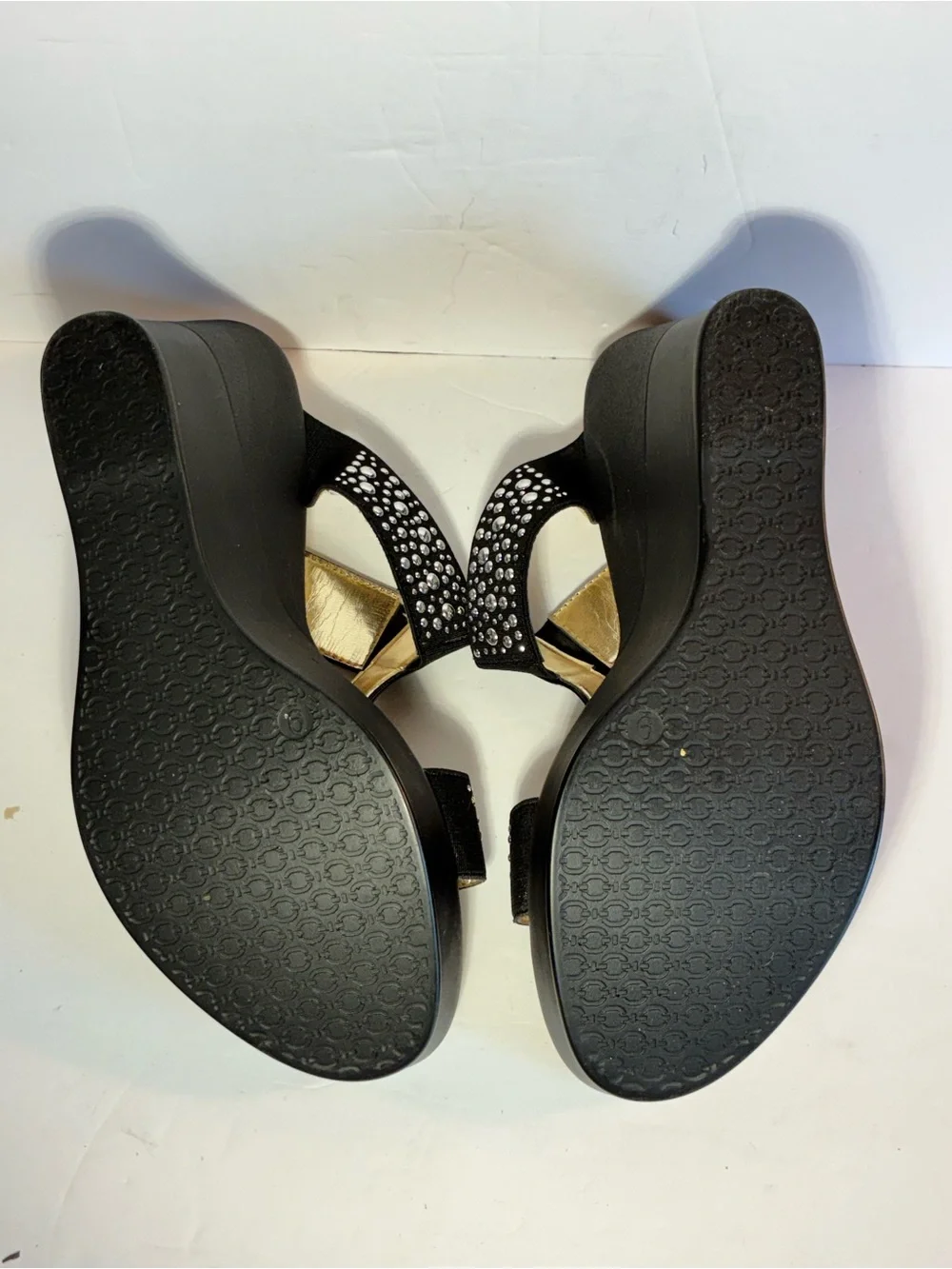 Pesaro Hill Black Rhinestone Wedge Sandals – Size 9M